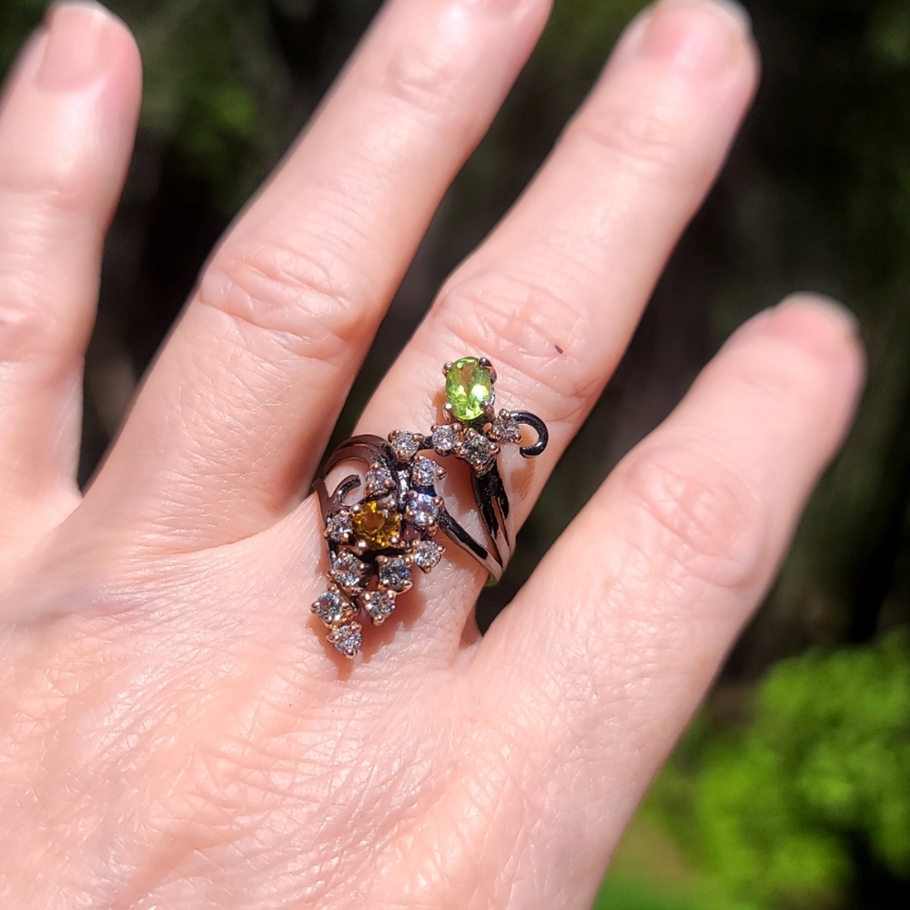 Peridot citrine Topaz & Aquamarine sterling floral ring sz7.5